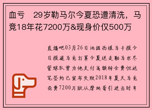 血亏❗29岁勒马尔今夏恐遭清洗，马竞18年花7200万&现身价仅500万